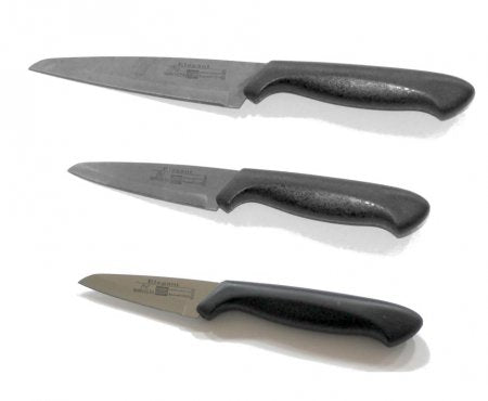 Set de 3 cuchillos de cocina de varios tamaños. Hoja de Inox